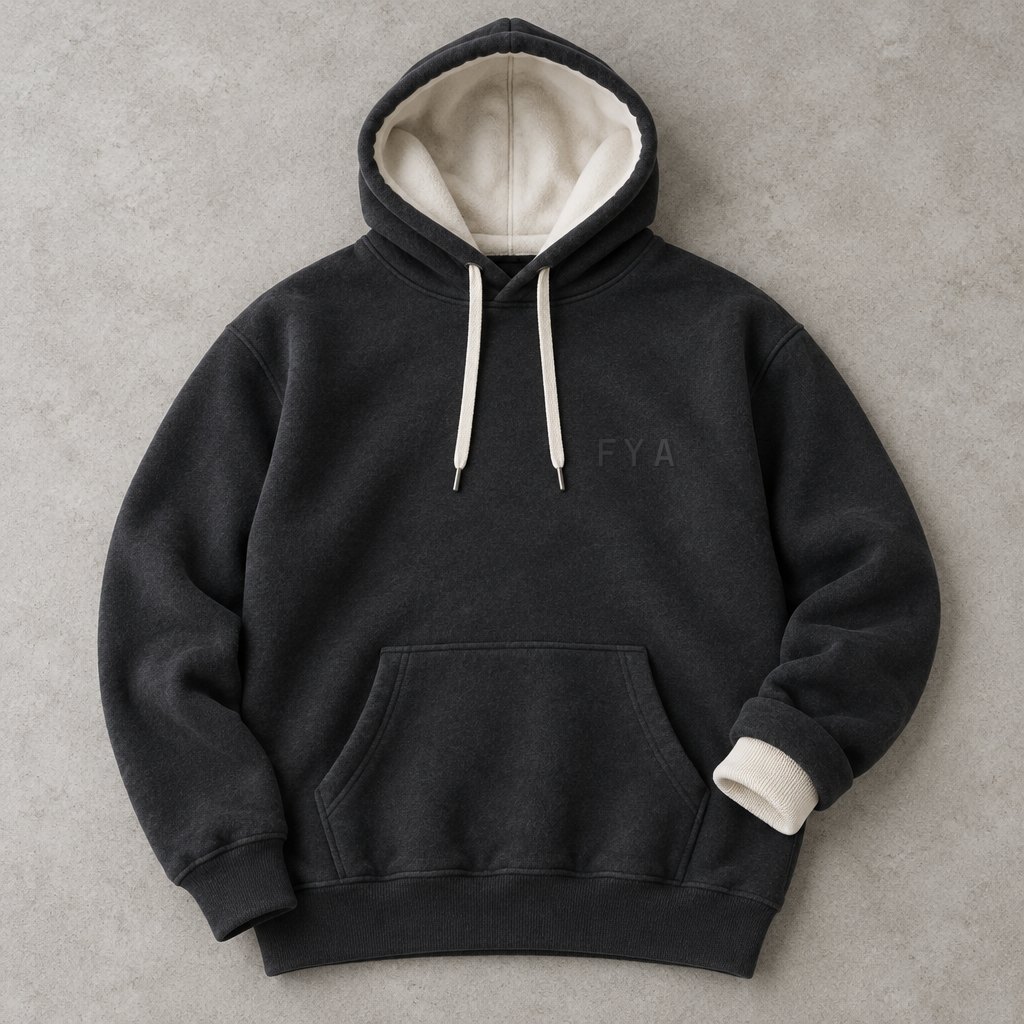 FYA hoodie washed black, plat gelegd met crème capuchonvoering
